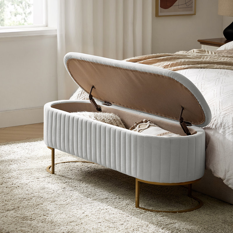 Banc de rangement rembourré Ferdinand, Colombe, H 19 po x l 50,5 po x P 16 po