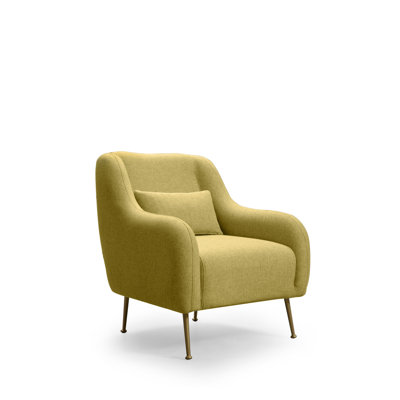 Stylish Wing Chair, Beech Wood Frame, 30.7 x 35.4 x 35.0 inches | 100% Polyester Fabric, Soft Grey Foam & Feather Cushioning | Dry-Cleanable, Elegant Yellow Design, Perfect for Glam & Scandinavian Decor