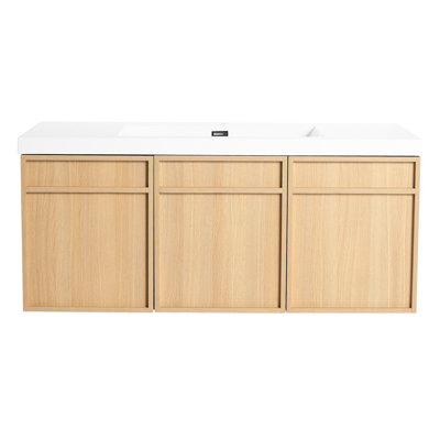 Meuble-lavabo 48 po avec lavabo en résine, 3 portes, contreplaqué de chêne original pour un assemblage simple, lavabo de 48 po, rangement des articles de toilette