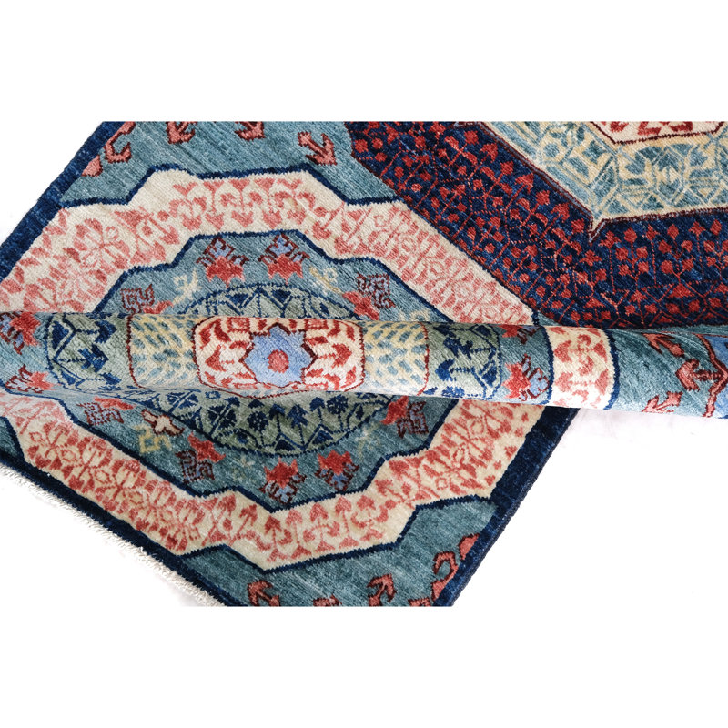 Hand Knotted Wool Area Rug in Navy, Runner 2'7" x 19'11"