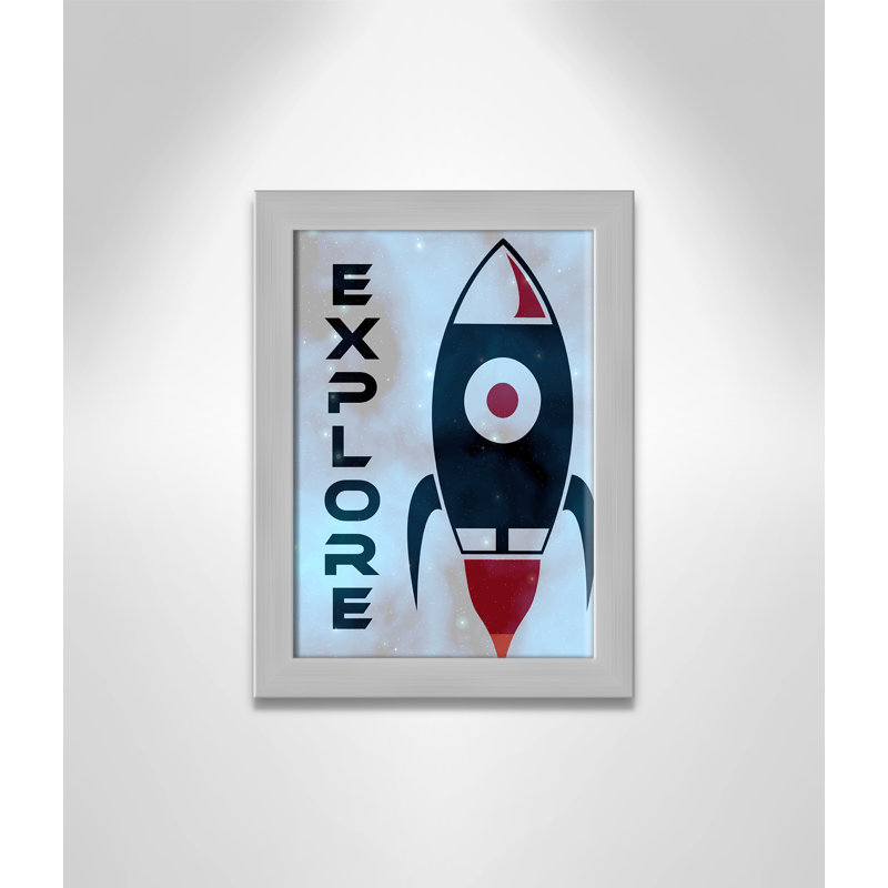 Space Transportation, 16" H x 12" W x 0.63" D, Silver Flat Framed