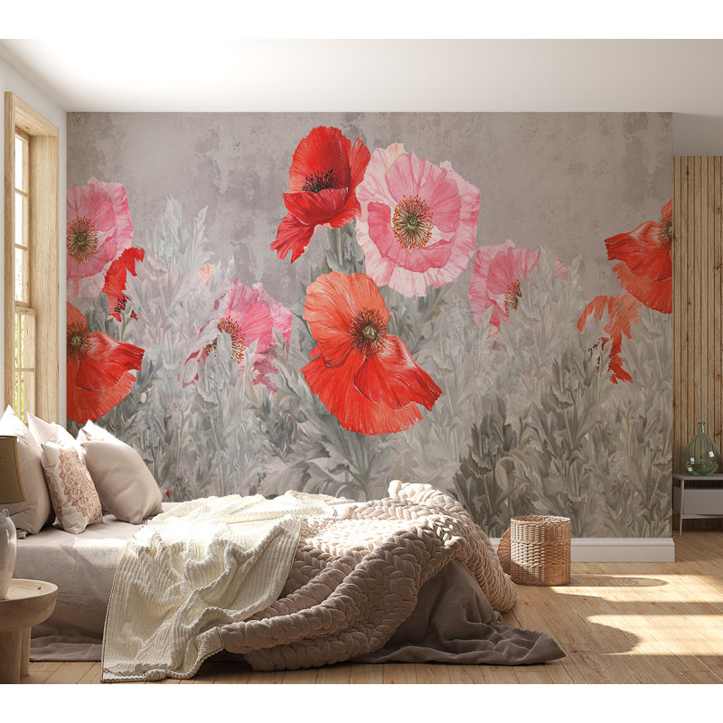 Adhésif mural floral pelez et collez - Pré gris, L 41 po x l 57 po