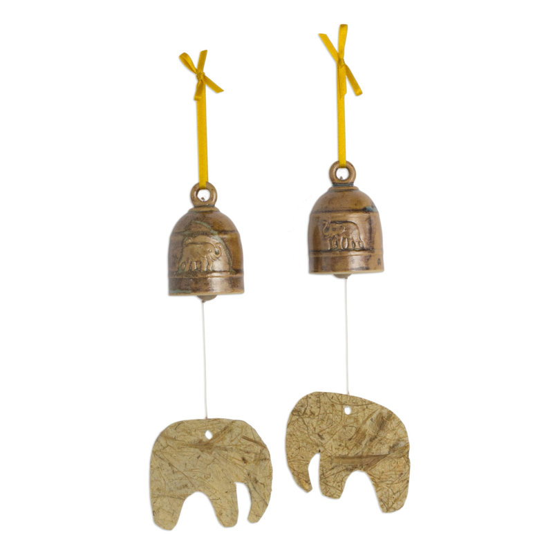 Ensemble d’ornement en céramique éléphant avec cloche en forme de fêtes