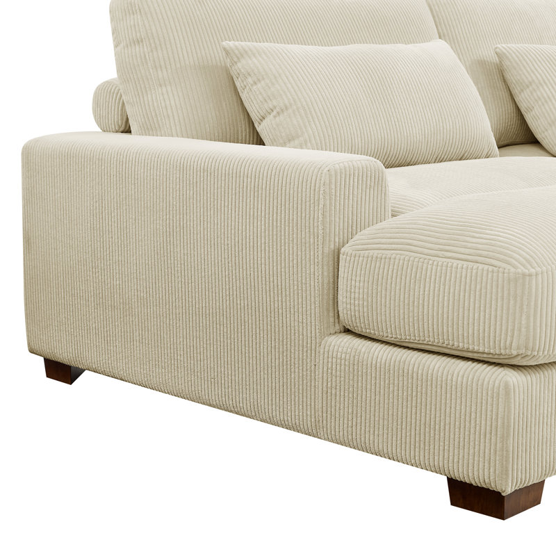 Antravian 127.5'' Corduroy Sofa, Cream Corduroy