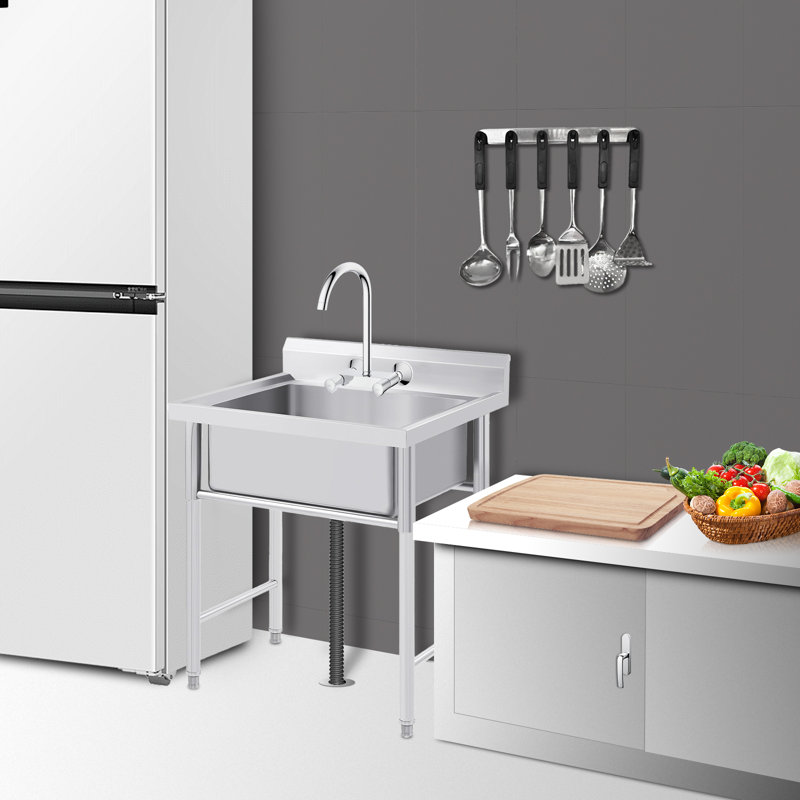 Stainless Steel Freestanding Utility basin – Commercial Single Bowl Prep basin with Backsplash – Perfect for Kitchen, Laundry, Garage, Restaurant, Bar – Anti-Splash, Heavy Duty