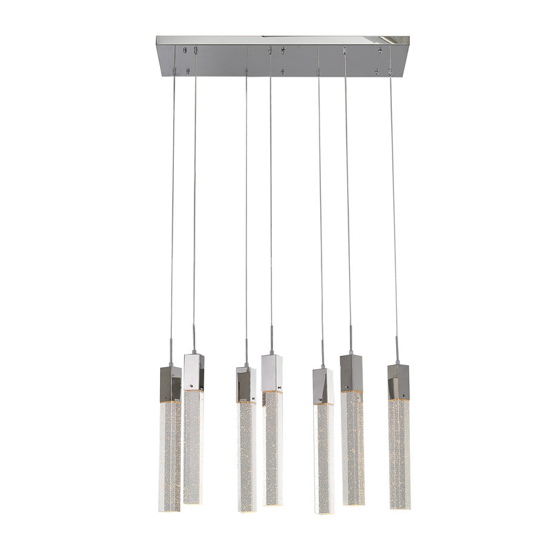 7 - Light Kitchen Island Rectangle Chandelier with Crystal Accents, Chrome