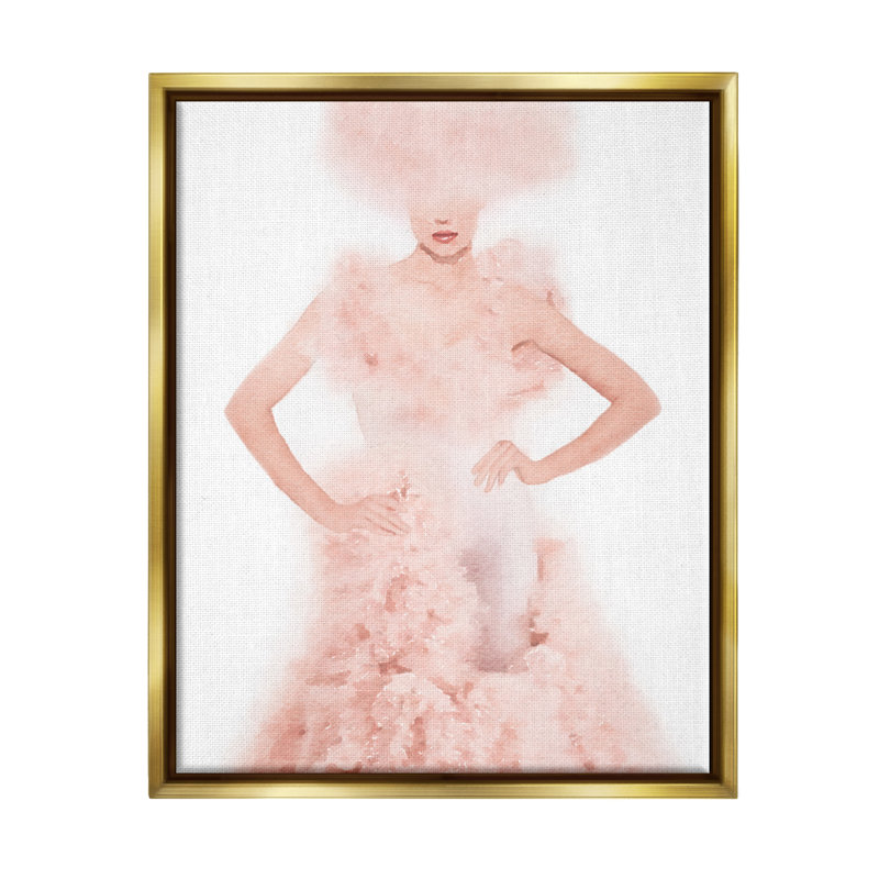 «Pink Fluffy Fashion Gown», impression graphique, H 21 po x l 17 po x P 1,7 po, Cadre flottant métallique doré