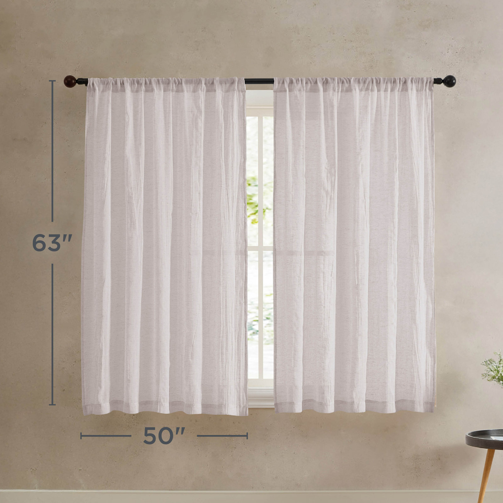 Solid Semi-Sheer Curtain Panels, Light Gray, 50" W x 63" L