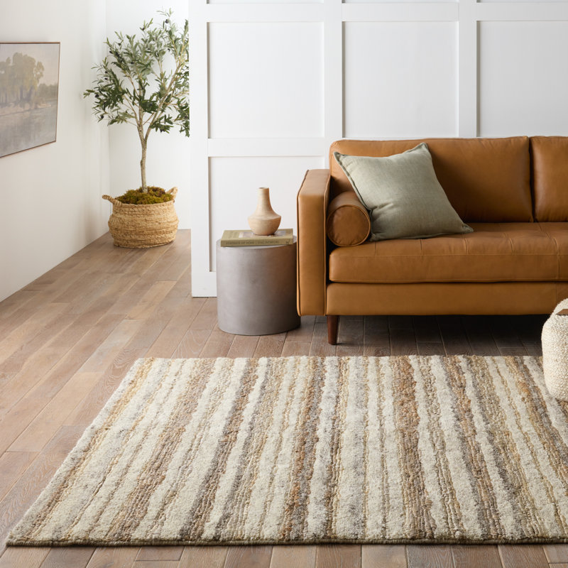 Hatha Striped Area Rug in Cream, Rectangle 2' x 3'