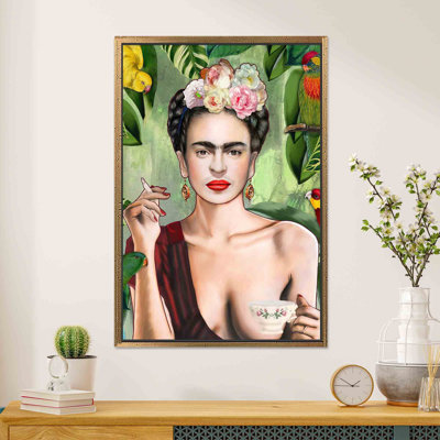 Printed Canvas Artwork: Frida Kahlo Modern Home Decor,1P GoldFramedCanvas