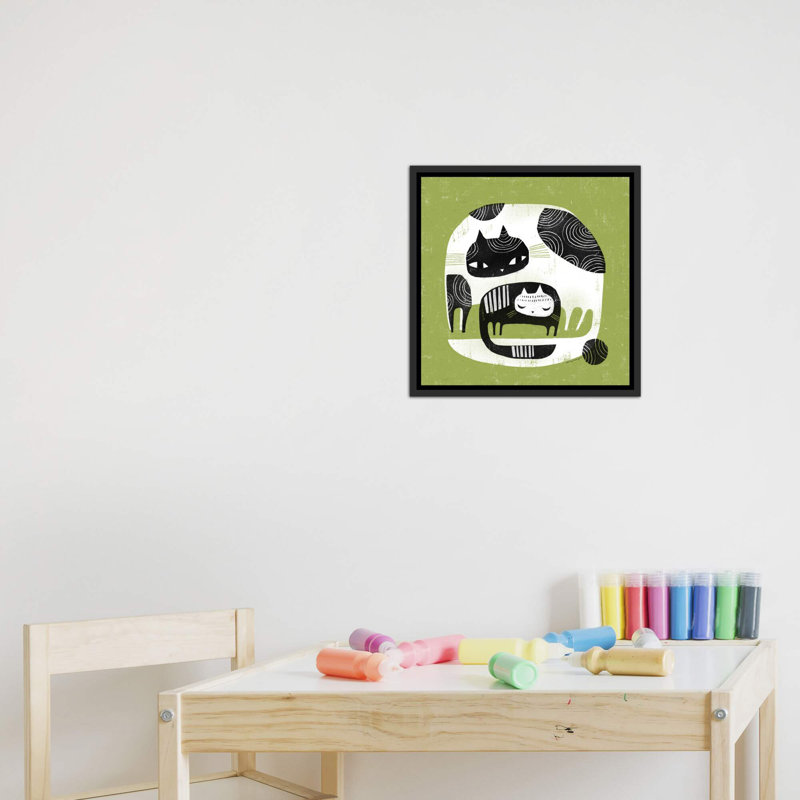 «Cuddle Cats» par Terry Runyan - impression, H 18 po x l 18 po x 1,5 po, Toile avec cadre noir patiné, Pas de tapis
