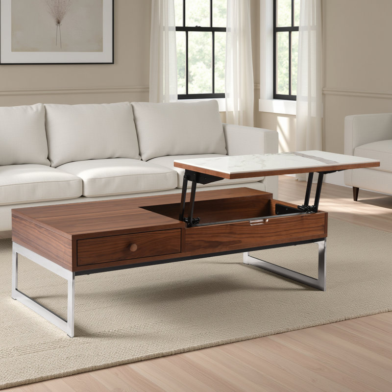 Table basse rectangulaire avec panneau en pierre frittée Sonja, Blanc