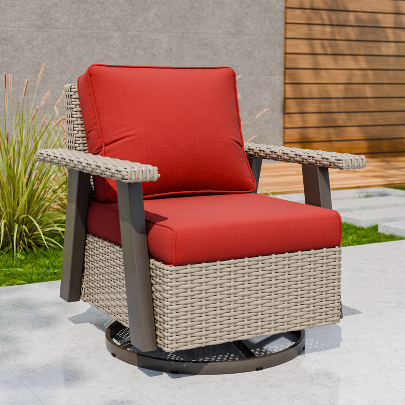 Ensemble de chaises berçantes pivotantes d'extérieur, ensemble de chaises de patio en rotin et osier à 360 °, Rouge