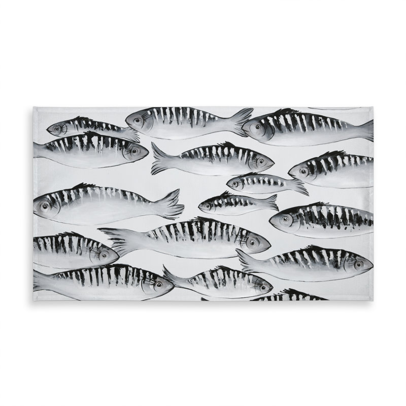 Contemporary White Tablecloth - Gray Shoal of Fish Design
