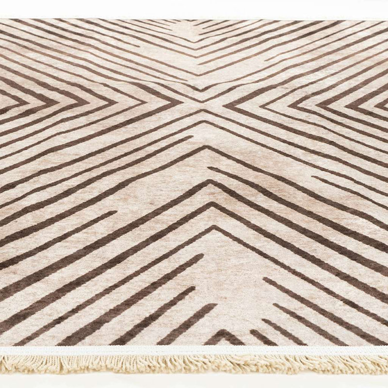 Alfa Rich Honorae Ulta-Thin Geometric Brown Beige Cream Washable Non-Slip Area Rugs for Living Room, Rectangle 4'11'' x 7'6''