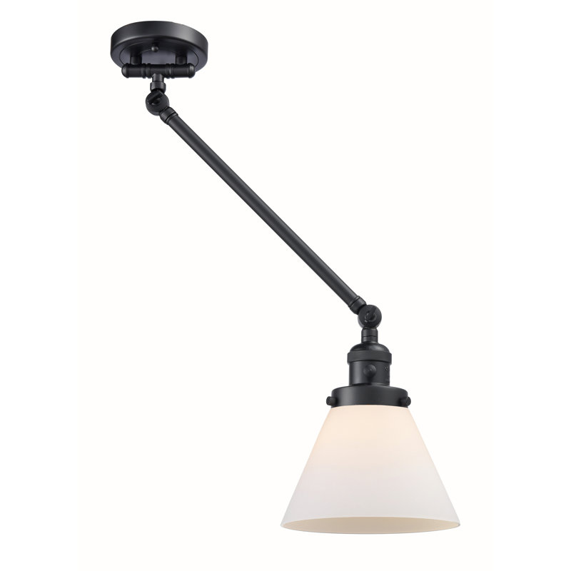 Lampe murale avec bras pivotant 1 lumière Cone, Ampoule incandescente rétro 60 watts, Boîtier blanc mat, Noir mat