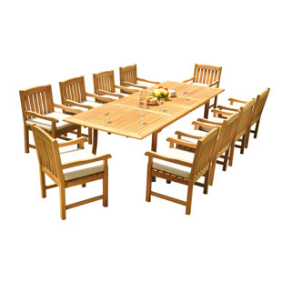 Mateer 10 - Person Teak Wood Patio Dining Set with Rectangular Table