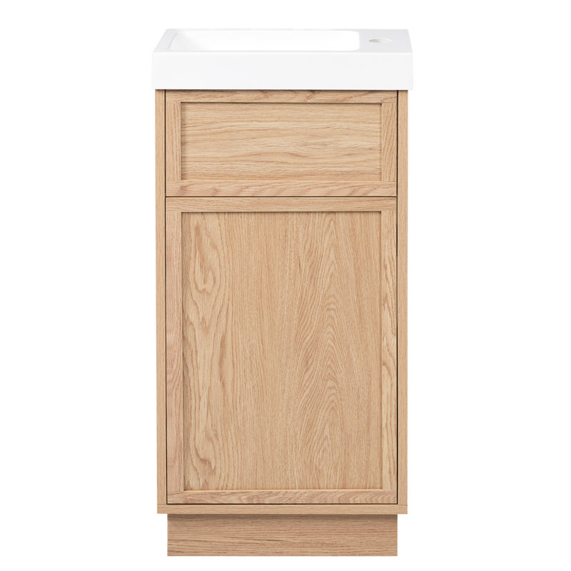 Meuble-lavabo de style rustique 15,6 po pour salle de bain avec lavabo réversible en résine, tablette réglable, porte à pousser, fonction de fermeture en douceur, charnières pour petits espaces avec finition grain de bois, mises à niveau