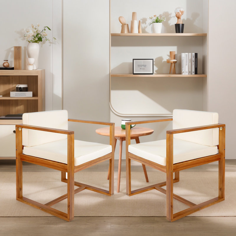 Chaise de salle à manger en bois massif avec accoudoirs (ensemble de 2), Velours beige, Bois espresso
