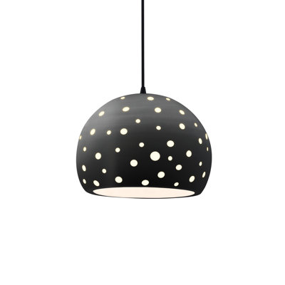 Luminaire suspendu sphère 1 lumière perforée - vert étain - noir mat - l 10 po x H 7,75 po - DEL dédiée - cordon noir