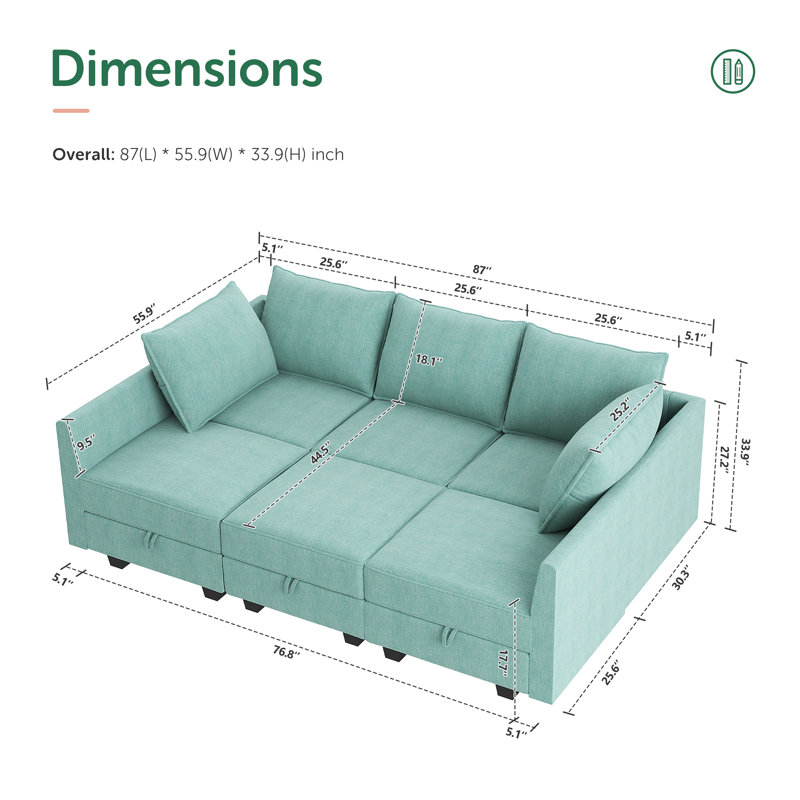 Canapé modulaire rembourré avec rangement en U Tremee, Mélange de polyester bleu