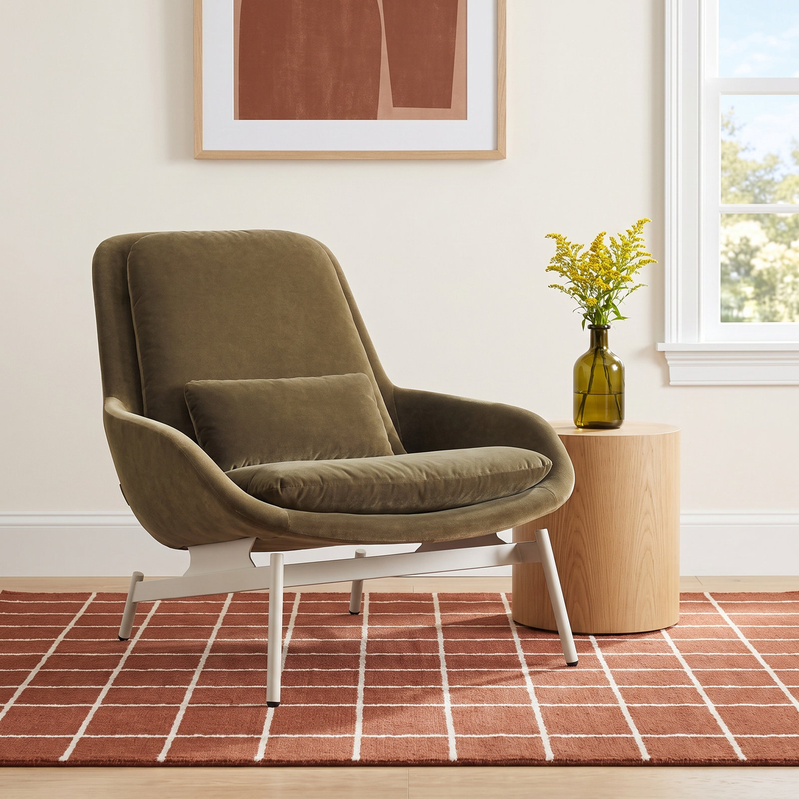 Field Upholstered Accent Chair, Moss Velvet Polyester Blend