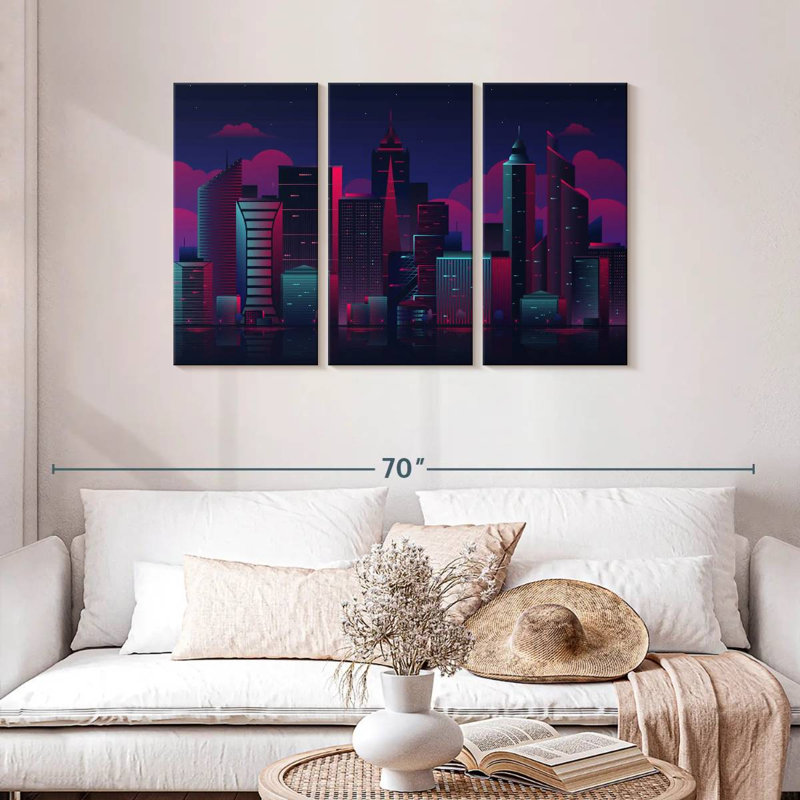 Paysage urbain de nuit Siron, H 28 po x l 45 po