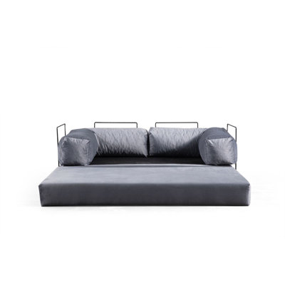 Stylish 2-Seat Sofa-Bed, Pale Grey, 78.7 x 39.4 x 31.5 inches | All Foam Structure with 28 DNS Foam | 100% Polyester, Dry-Cleanable Fabric | Versatile Convertible Design, Easy to Move & Perfect for Small Spaces