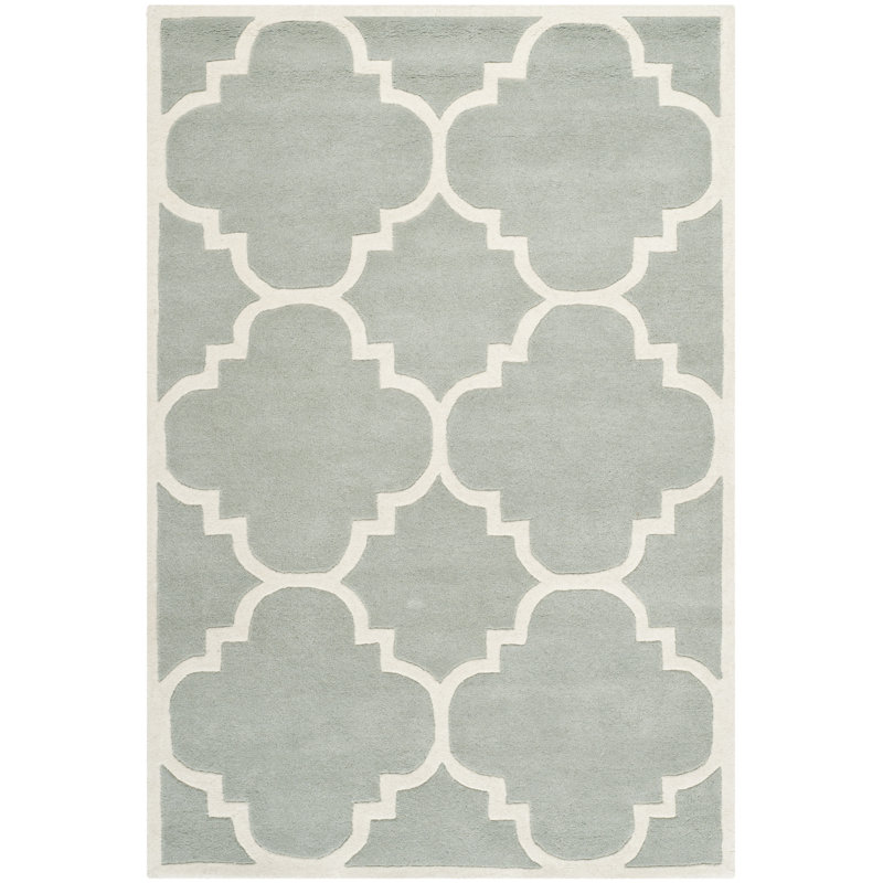 Tapis gris / ivoire en laine touffeté à la main à motif géométrique Carolene, Rectangle 6 pi x 9 pi