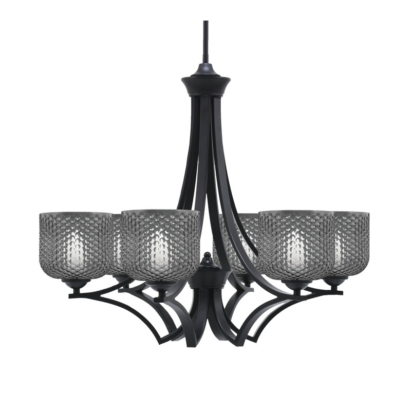 Lustre suspendu 6 lumières Shutesbury, verre fumé 6 po, Clair, Nickel brossé