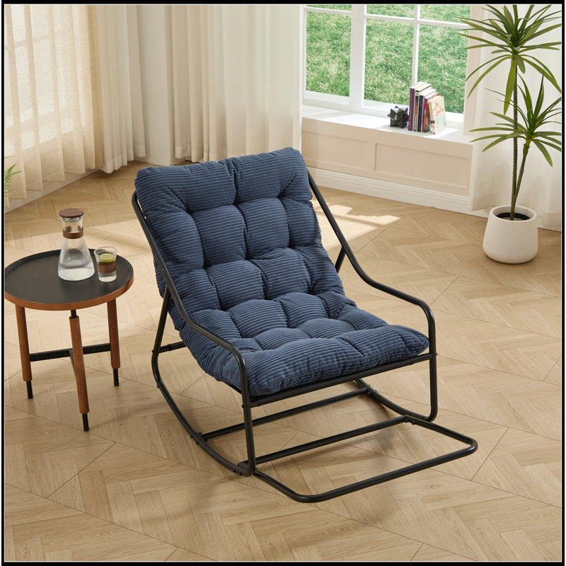 Outdoor Rocking Chair with Ultra-Comfortable Thick Cushion and Cushion for Relaxation in Living Room, Bedroom, or Patio, Blue