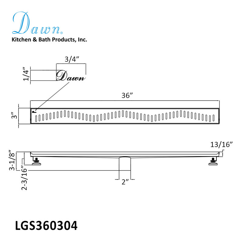36 Inch Long Stainless Steel Linear Floor Shower Drain