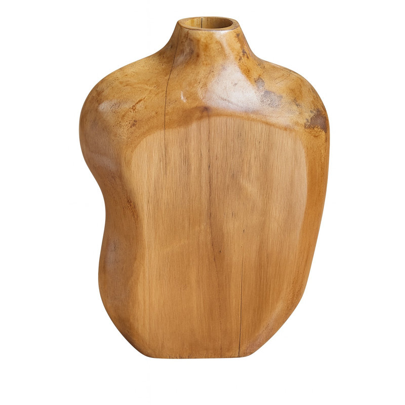 Teak Small Vase, Light Brown, 8.5" H x 8" W x 3" D