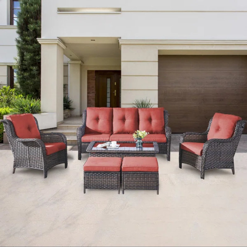 Alleene 5 - Person Patio Conversation Set with Cushions, Brown
