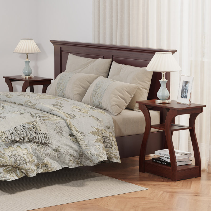 23.62'' End Table,Small Side Table with Built-In Outlets for Living Room,Bedroom,Nightstand, Cherry, 2