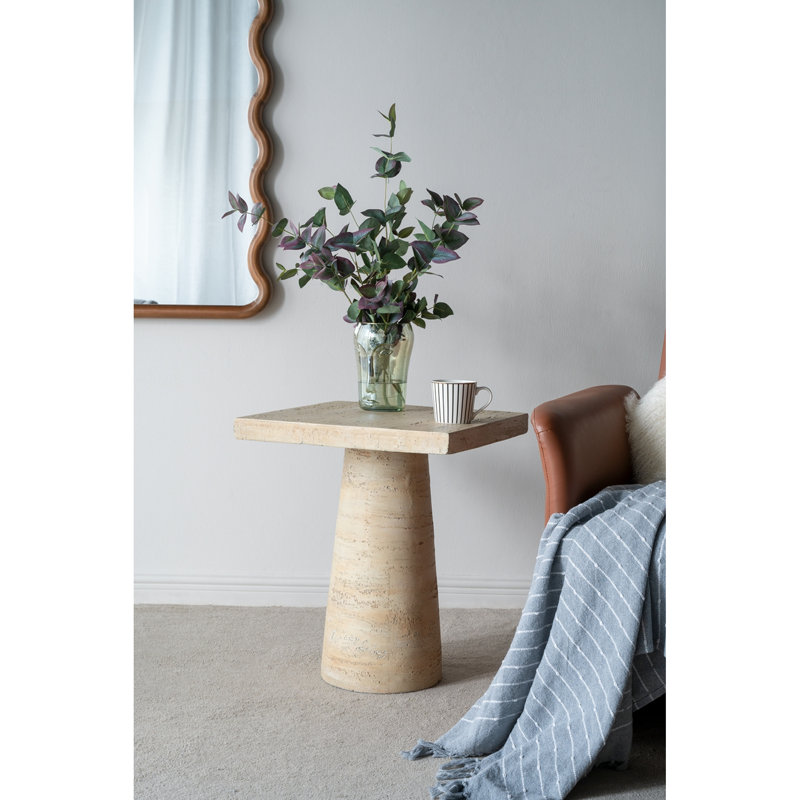 Table d'appoint 20 po x 20 po x 24 po en magnésium crème, base piédestal, plateau carré, polyvalent pour tables de chevet, tables de hall d'entrée, supports à plantes, décor contemporain 20 po x 20 po x 24 po, fait, plusieurs espaces, conception, convient