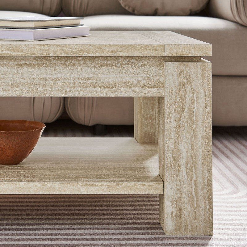 Hollis 47" Beige Faux Travertine Rectangular Coffee Table