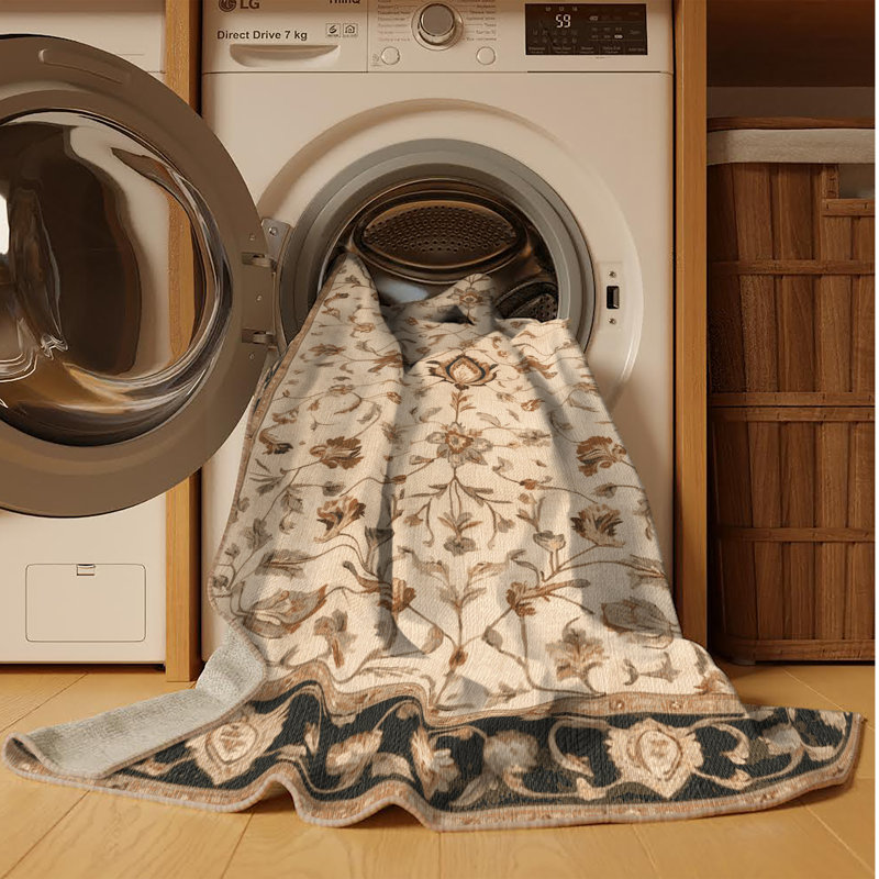 Tapis brun lavable à la machine, Rond 5 pi