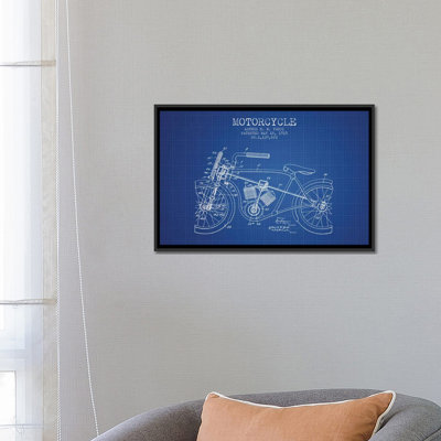 " Arthur H.W. Yordi Motorcycle Patent Sketch (Blue Grid) " by Aged Pixel