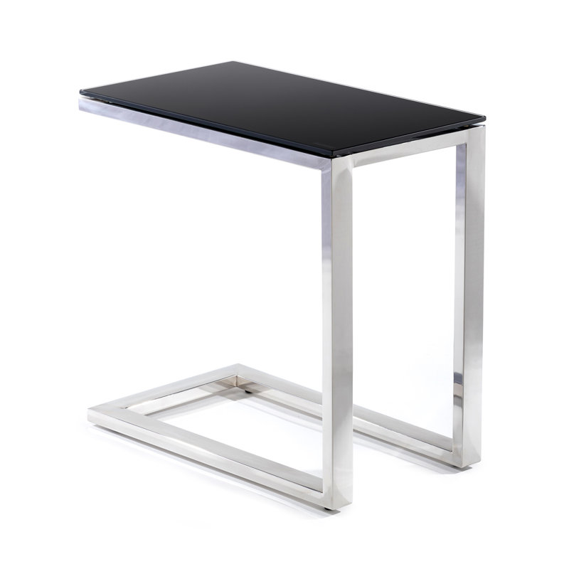 Lamanna Glass Top Frame End Table, Silver, Black