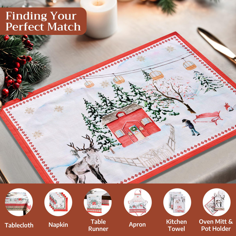Maison d'Hermine, ensemble de 4 napperons de Noël champêtres 100 % coton - 33 x 48 cm