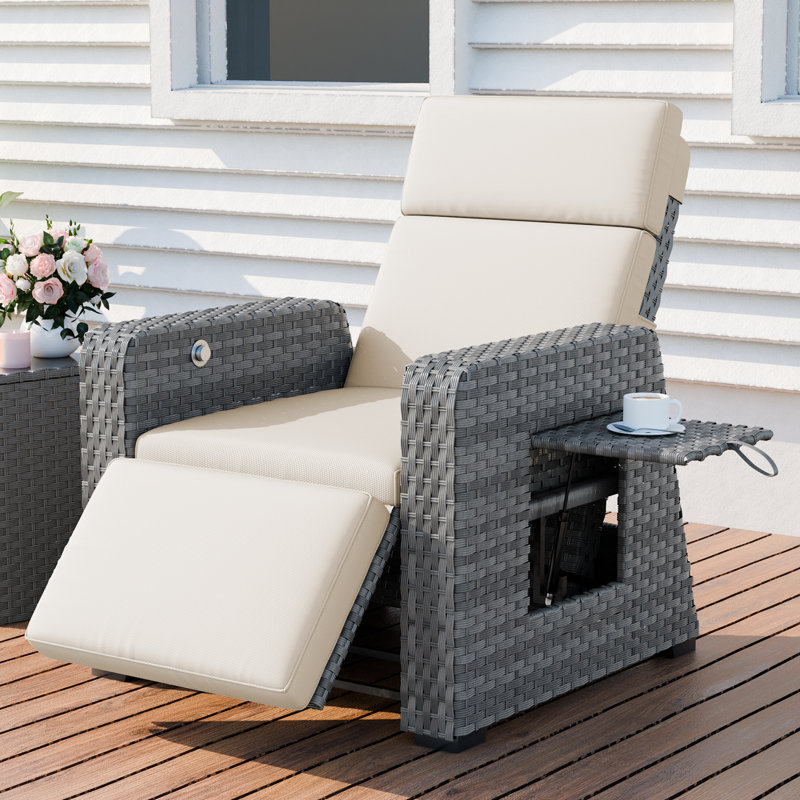 Fauteuil inclinable d'extérieur en résine tressée, chaise longue de patio avec dossier et repose-pieds réglables, table rabattable - résine tressée gris ardoise / gris foncé