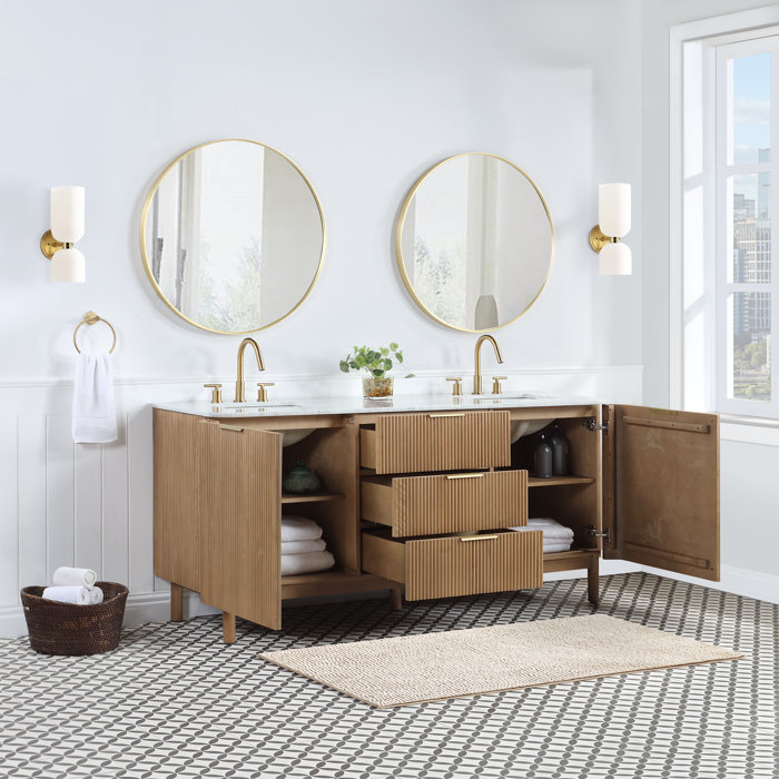 Hokku Designs Amymarie 72'' Double Bathroom Vanity with Carrara Marble ...