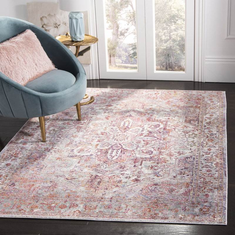 Tapis oriental rouge / ivoire Bettye, Rectangle 5 pi 1 po x 7 pi 6 po
