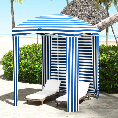 Parasol de plage avec choix de murs mobiles - Rayures bleues et blanches, 5,9 pi x 5,9 pi, portable, sacs de sable, étui de transport 5,9 pi x 5,9 pi personnalisable murs blanc, pare-soleil, évents, sac