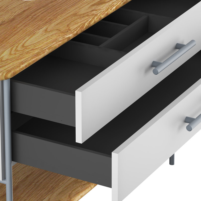 Gehlert 113cm W Freestanding Single Bathroom Vanity Base Only, Light Grey/Natural Oak Wood/Grey