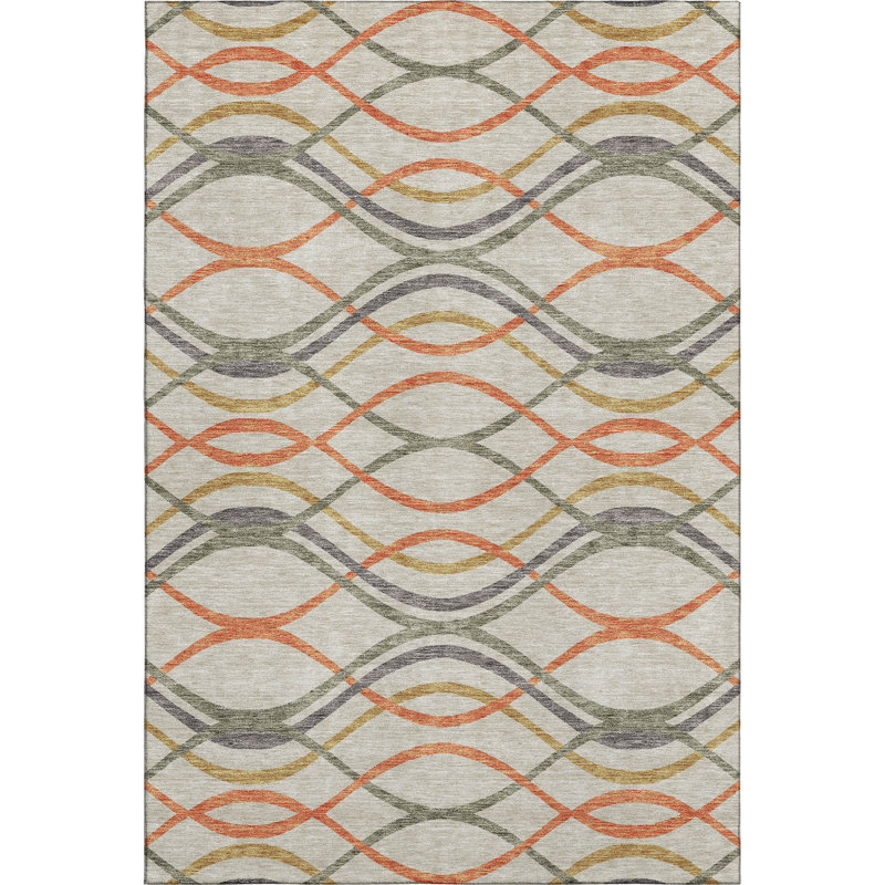 Premium Machine Washable Prisco Orange Rug, Rectangle 5' x 7'6"