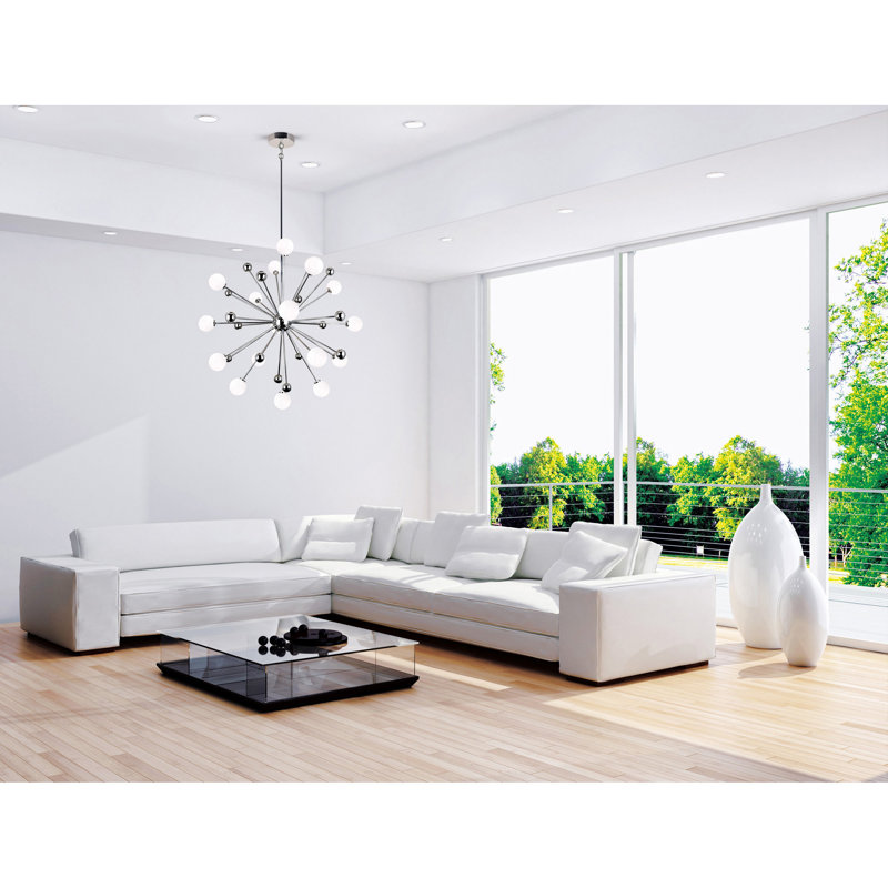 Lustre 17 lumières Malyki avec finition or soleil pour la salle à manger, la chambre à coucher ou le salon, Nickel poli