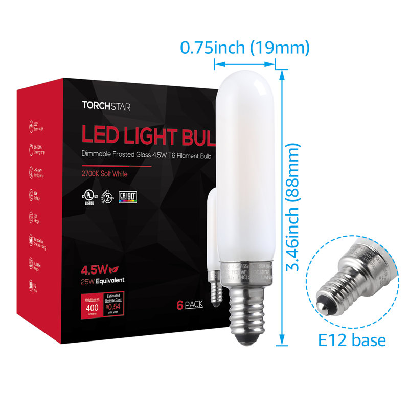 Equivalent E12/Candelabra Dimmable 2700K LED Bulb