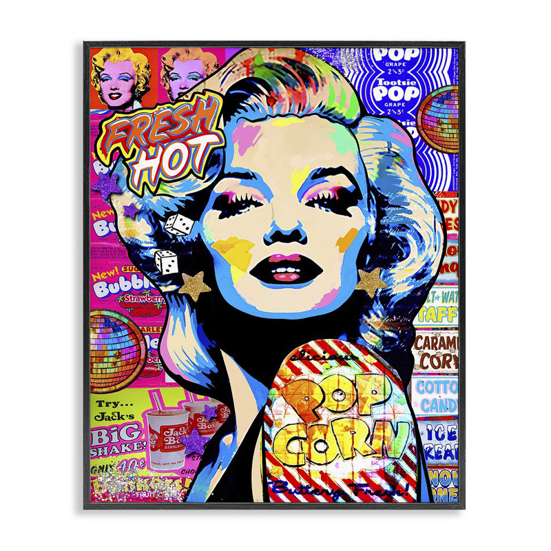 «Groovy Pop Style Marilyn», estampe numérique par Jess Stempel, H 30 po x l 24 po, Giclée encadrée noir minuit